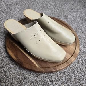 Women's Cream Leather Clog Mules